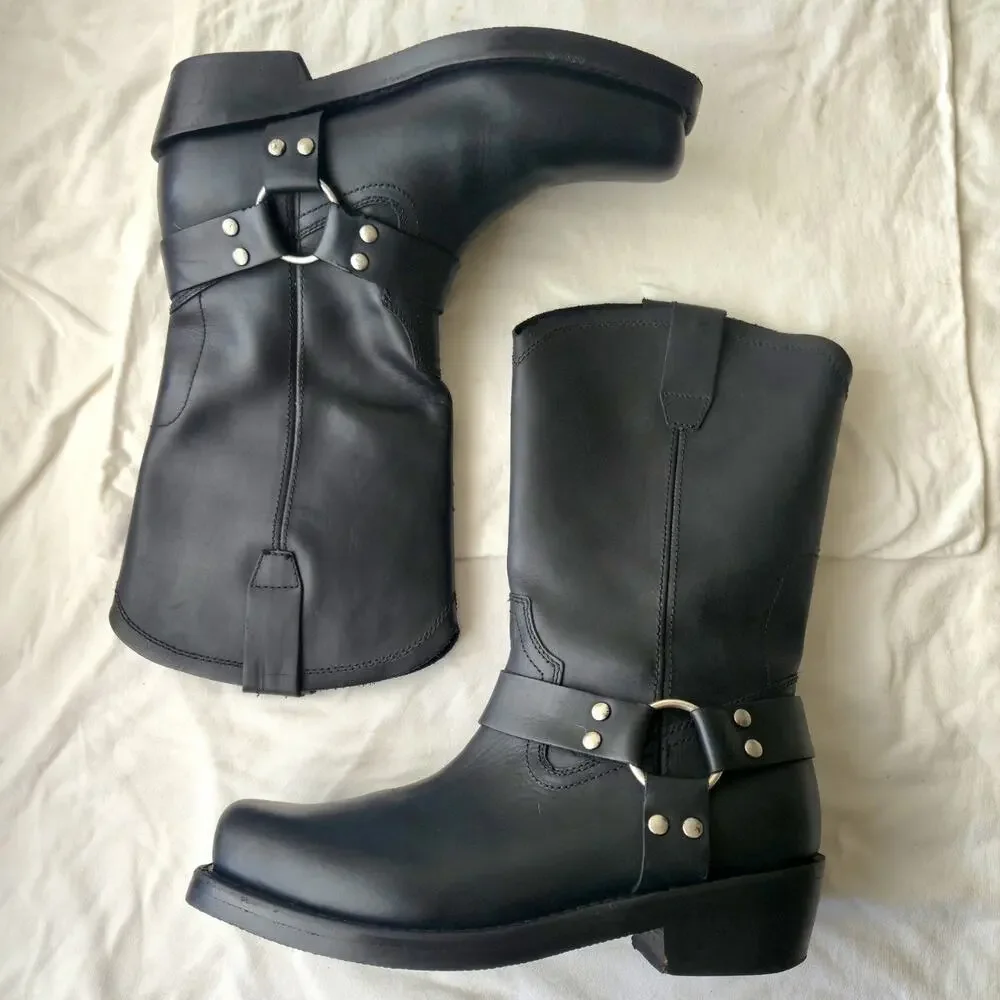 Cody James Mens Leather Square Toe Harness Moto Boots Black CJ9995BL Size 10.5 D